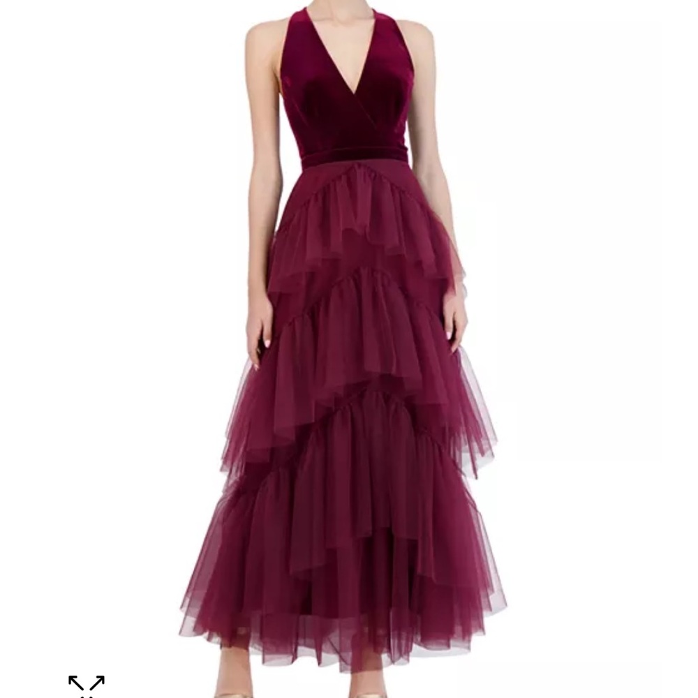 Velvet & Tiered Tulle Evening Dress